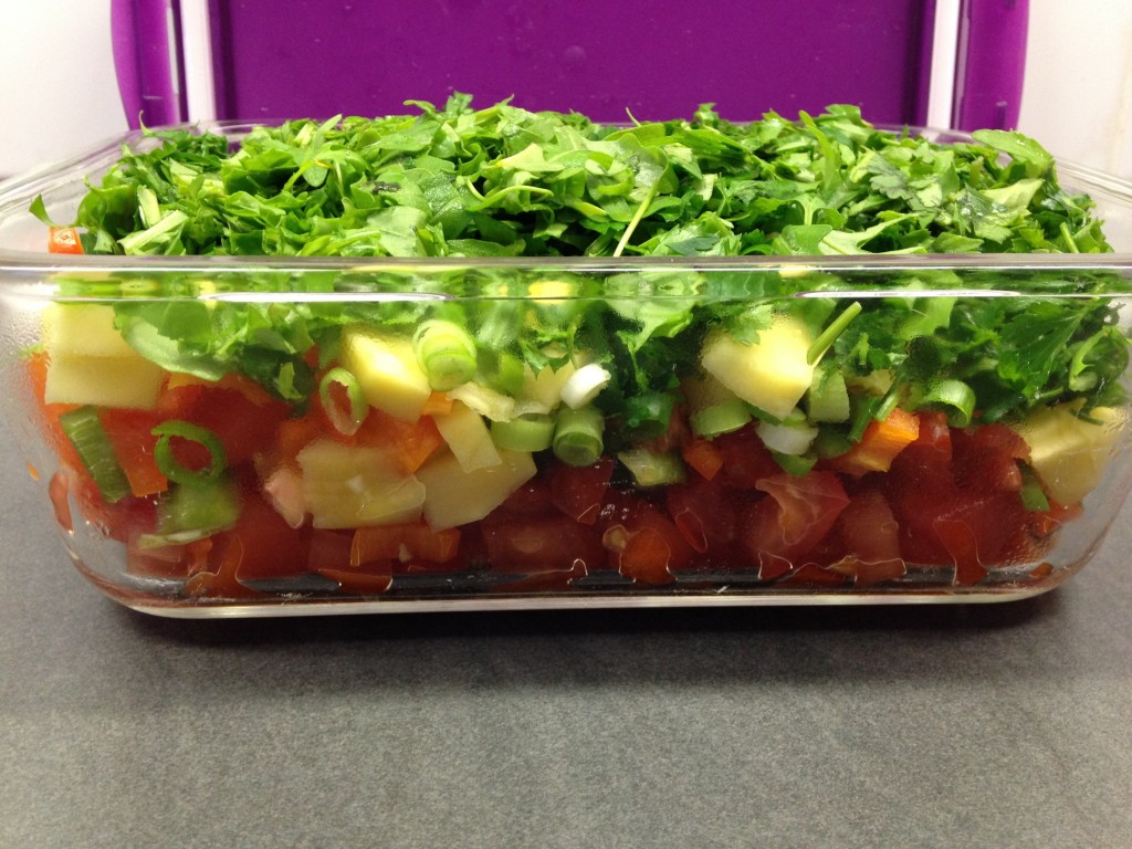 Paprika Tomaten Salat mit Mango, Ananas und Koriander