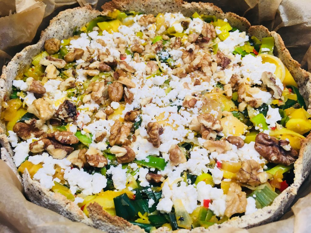 Mango Lauch Tarte mit Walnüssen und Ziegenkäse