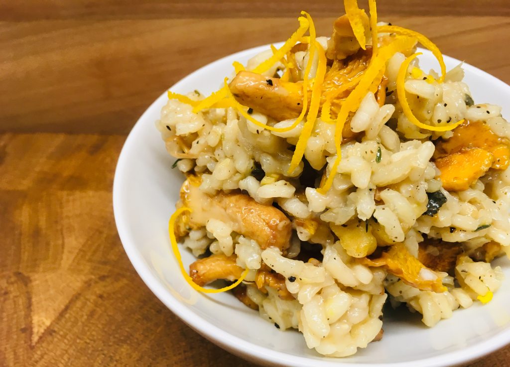 Risotto mit Pfifferlingen, Maronen und Orangenzesten