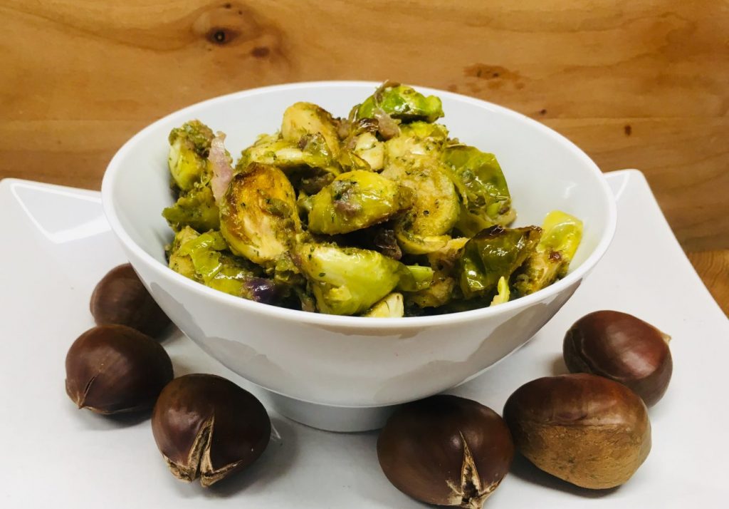 Rosenkohl mit Maronen Pesto