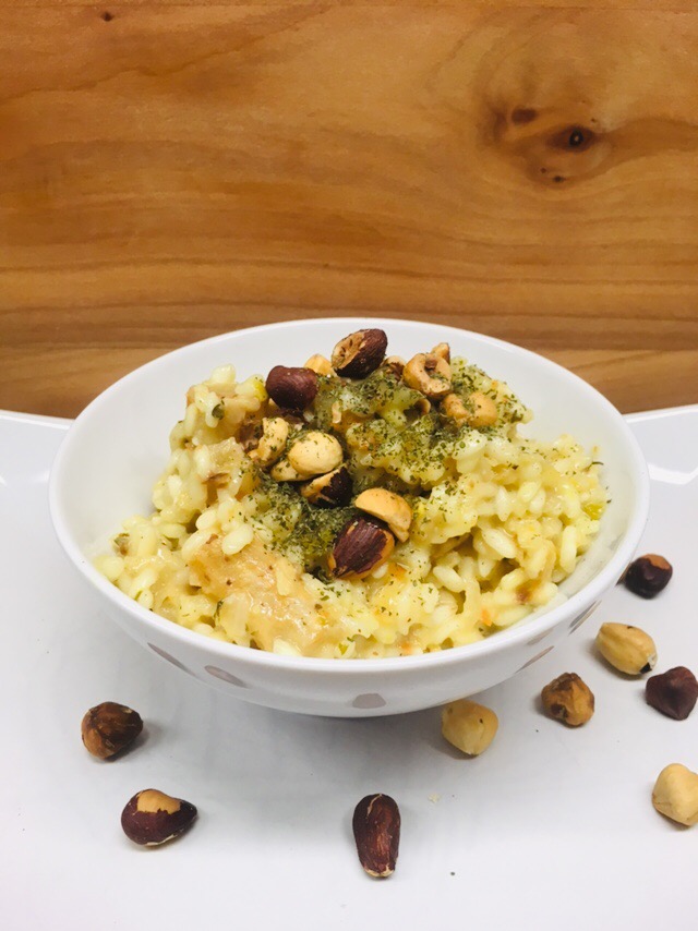 Kokos Schwarzwurzel Risotto mit Haselnüssen